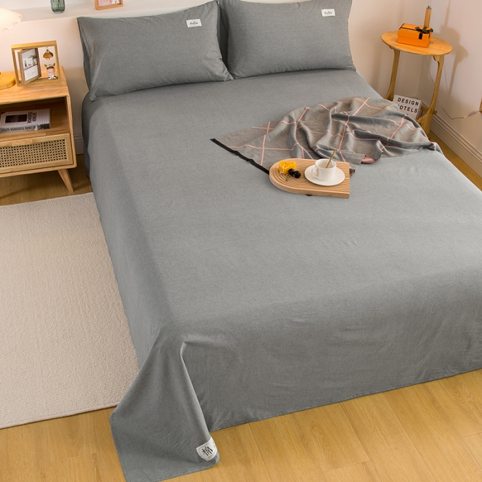 91家纺网 家纺一手货源 找家纺 拧萌2021新款全棉色织水洗棉单床单 冷灰