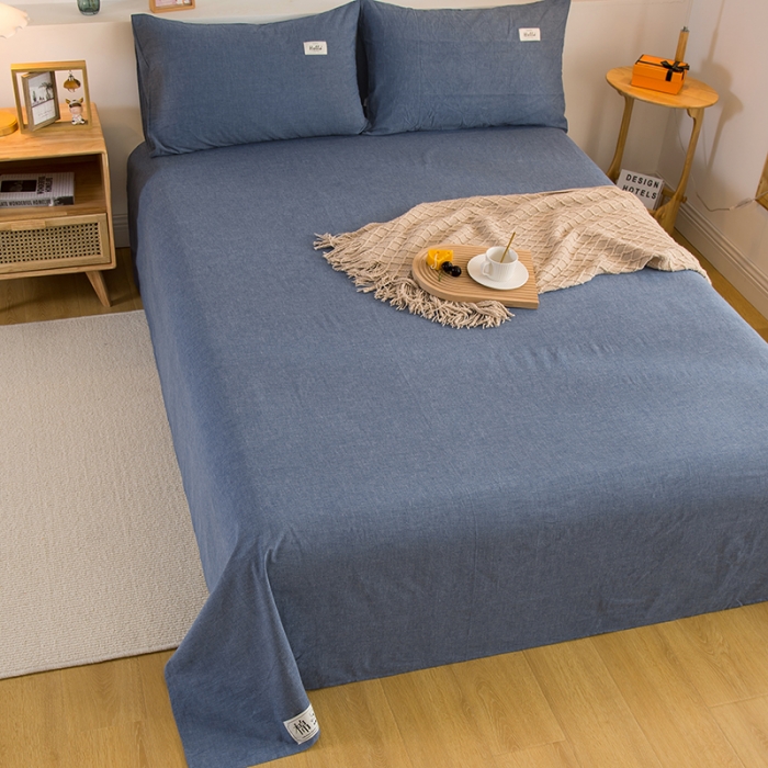 91家纺网 家纺一手货源 找家纺 拧萌2021新款全棉色织水洗棉单床单 牛仔蓝