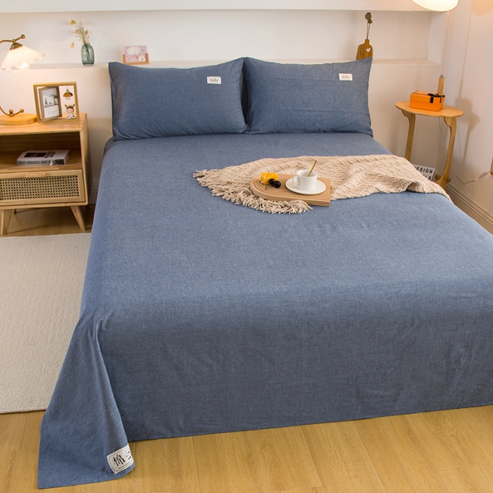 91家纺网 家纺一手货源 找家纺 拧萌2021新款全棉色织水洗棉单床单 牛仔蓝
