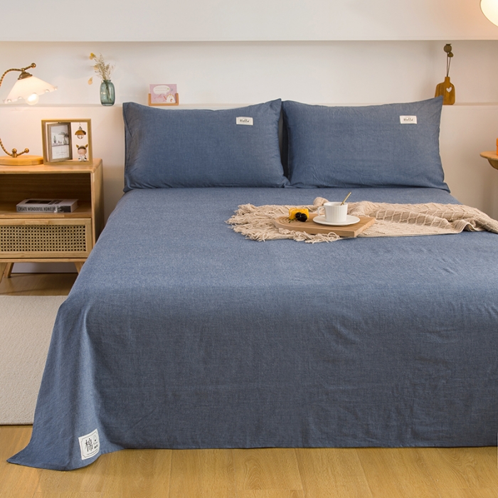 91家纺网 家纺一手货源 找家纺 拧萌2021新款全棉色织水洗棉单床单 牛仔蓝