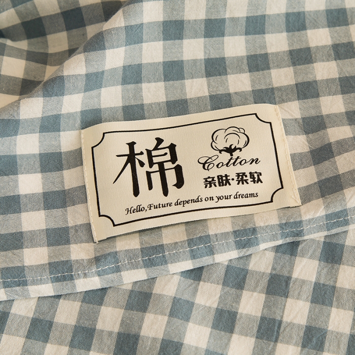 91家纺网 家纺一手货源 找家纺 拧萌2021新款全棉色织水洗棉单床单 浅蓝小格