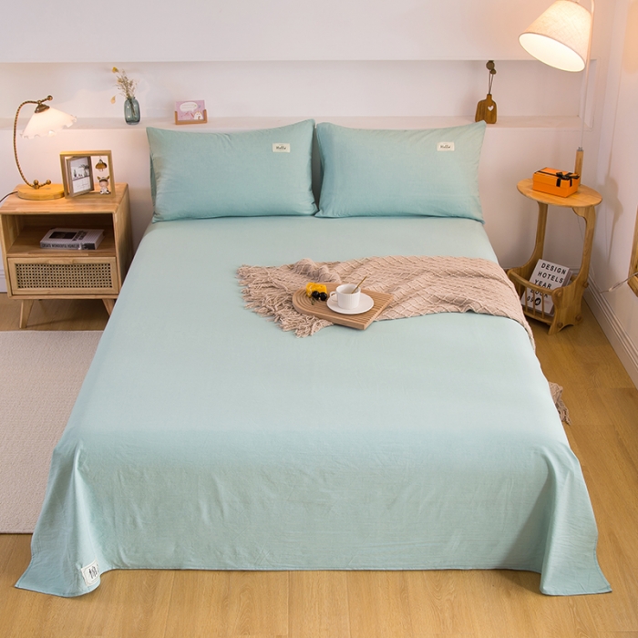 91家纺网 家纺一手货源 找家纺 拧萌2021新款全棉色织水洗棉单床单 浅绿