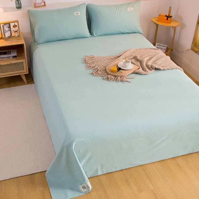 91家纺网 家纺一手货源 找家纺 拧萌2021新款全棉色织水洗棉单床单 浅绿