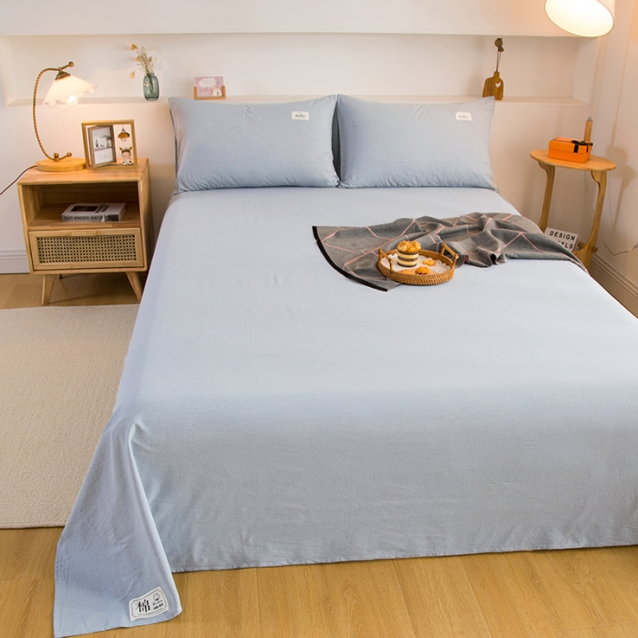 91家纺网 家纺一手货源 找家纺 拧萌2021新款全棉色织水洗棉单床单 浅水蓝