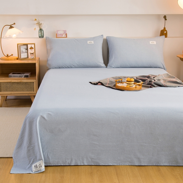 91家纺网 家纺一手货源 找家纺 拧萌2021新款全棉色织水洗棉单床单 浅水蓝