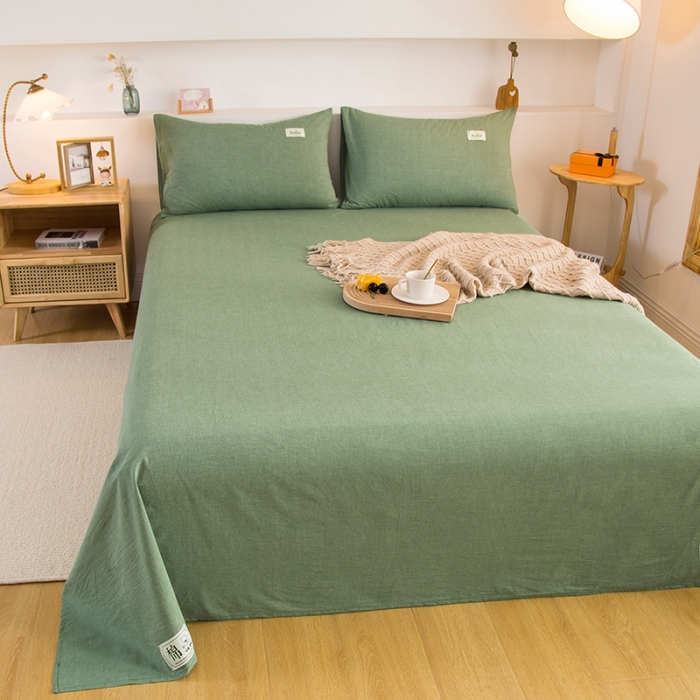 91家纺网 家纺一手货源 找家纺 拧萌2021新款全棉色织水洗棉单床单 一抹绿