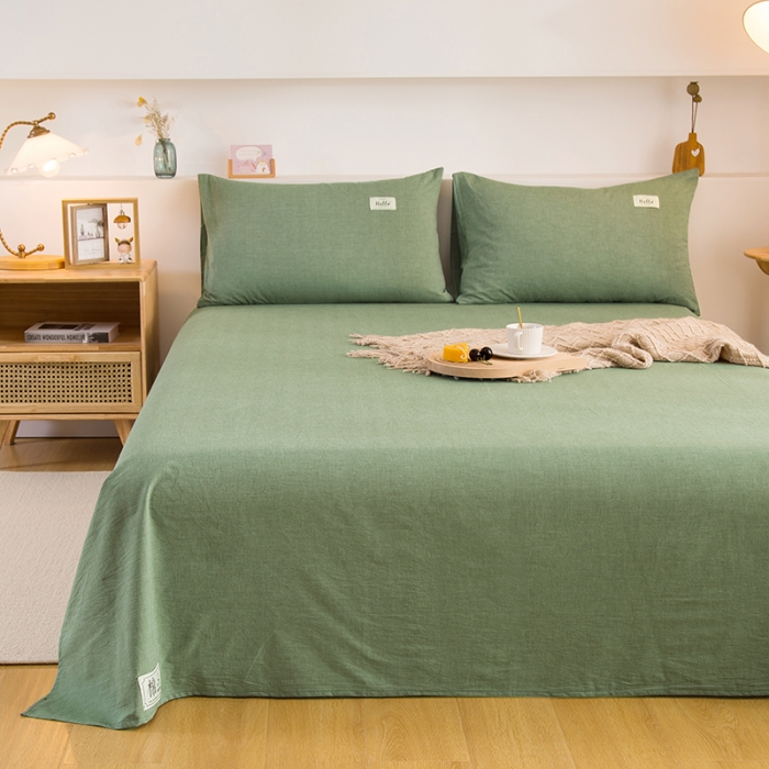 91家纺网 家纺一手货源 找家纺 拧萌2021新款全棉色织水洗棉单床单 一抹绿