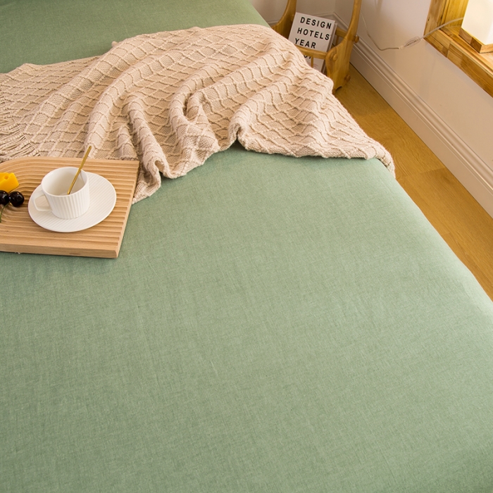 91家纺网 家纺一手货源 找家纺 拧萌2021新款全棉色织水洗棉单床单 一抹绿