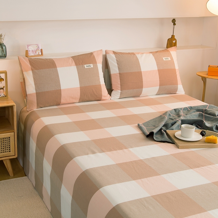 91家纺网 家纺一手货源 找家纺 拧萌2021新款全棉色织水洗棉单床单 玉大格