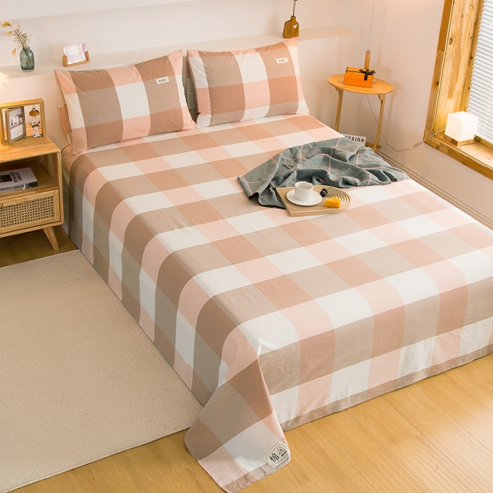 91家纺网 家纺一手货源 找家纺 拧萌2021新款全棉色织水洗棉单床单 玉大格