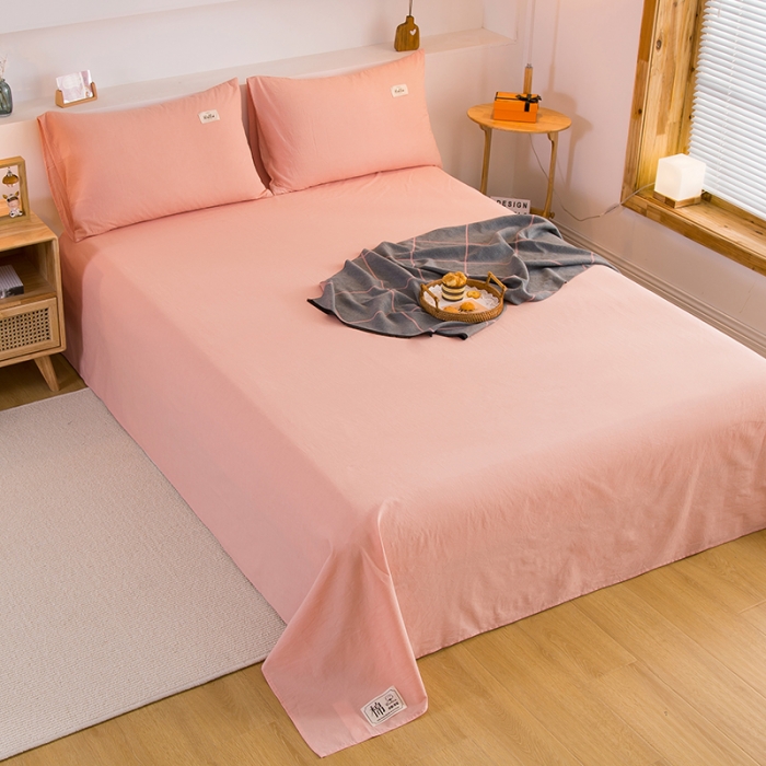 91家纺网 家纺一手货源 找家纺 拧萌2021新款全棉色织水洗棉单床单 玉色