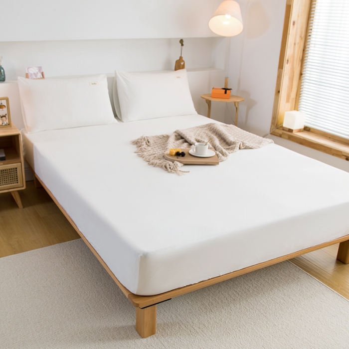 91家纺网 家纺一手货源 找家纺 柠萌2021新款全棉色织水洗棉单床笠 白色