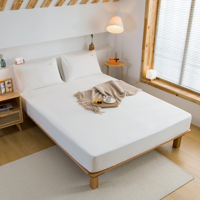 91家纺网 家纺一手货源 找家纺 柠萌2021新款全棉色织水洗棉单床笠 白色