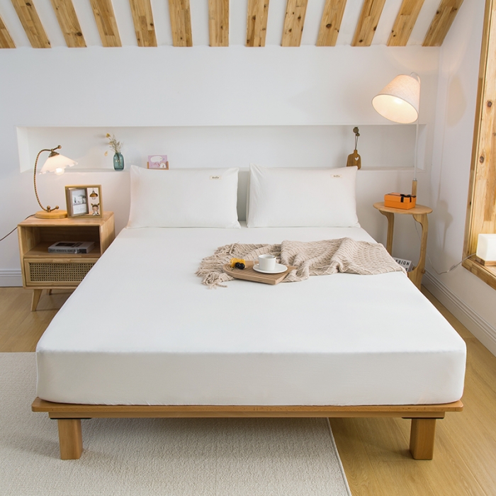 91家纺网 家纺一手货源 找家纺 柠萌2021新款全棉色织水洗棉单床笠 白色