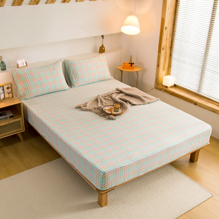 91家纺网 家纺一手货源 找家纺 柠萌2021新款全棉色织水洗棉单床笠 冰激凌格