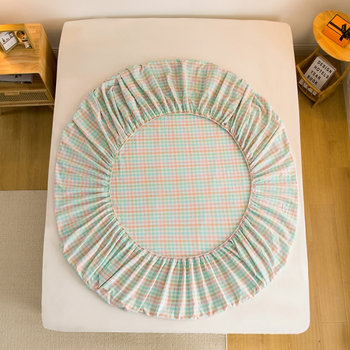 91家纺网 家纺一手货源 找家纺 柠萌2021新款全棉色织水洗棉单床笠 冰激凌格