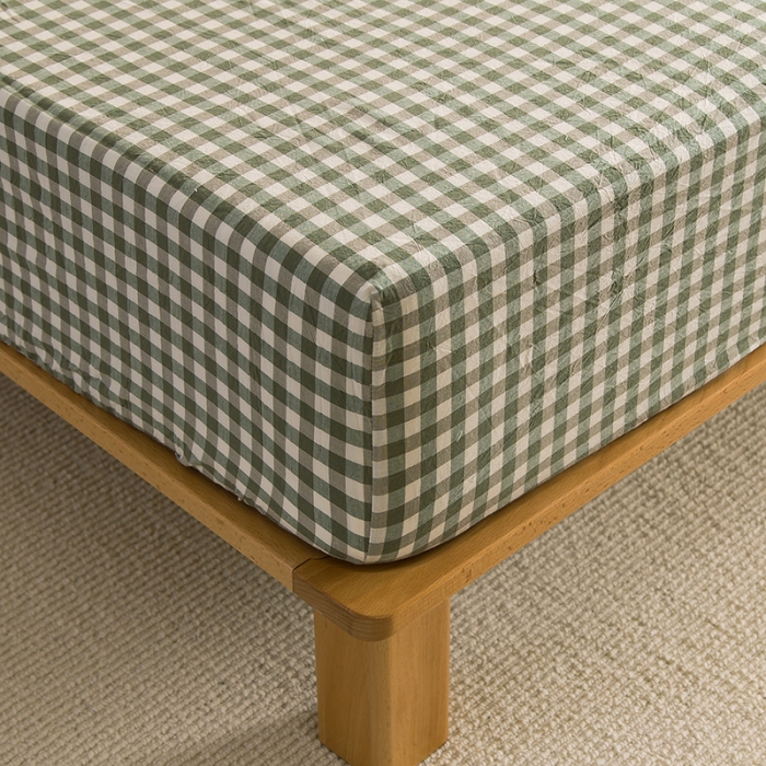 91家纺网 家纺一手货源 找家纺 柠萌2021新款全棉色织水洗棉单床笠 草绿小格