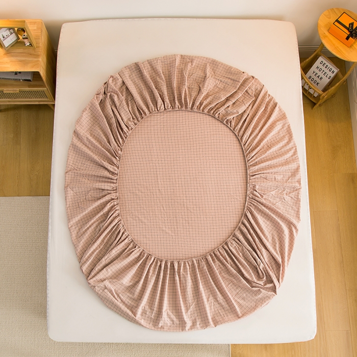 91家纺网 家纺一手货源 找家纺 柠萌2021新款全棉色织水洗棉单床笠 豆沙小格