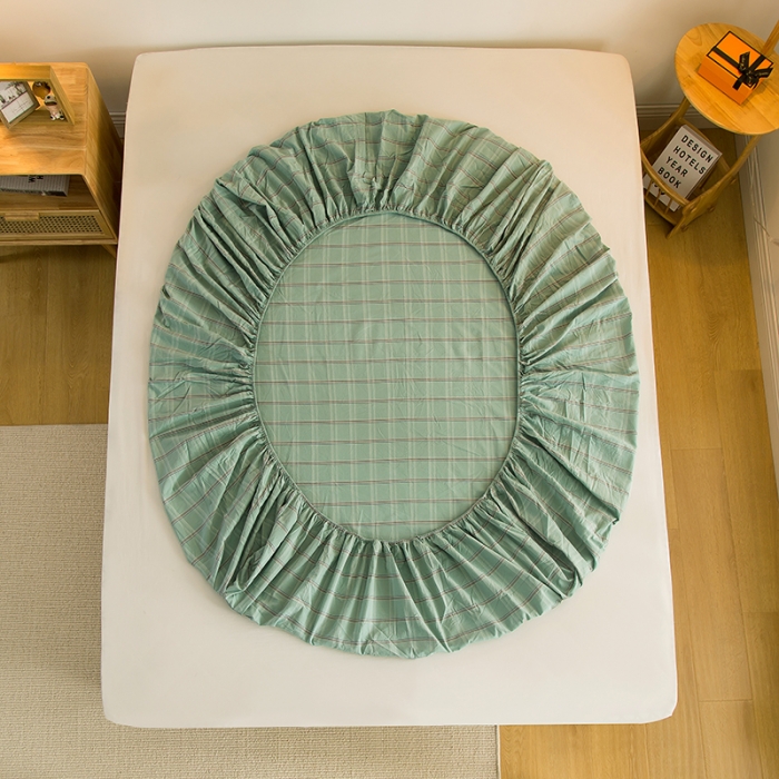 91家纺网 家纺一手货源 找家纺 柠萌2021新款全棉色织水洗棉单床笠 海蓝格