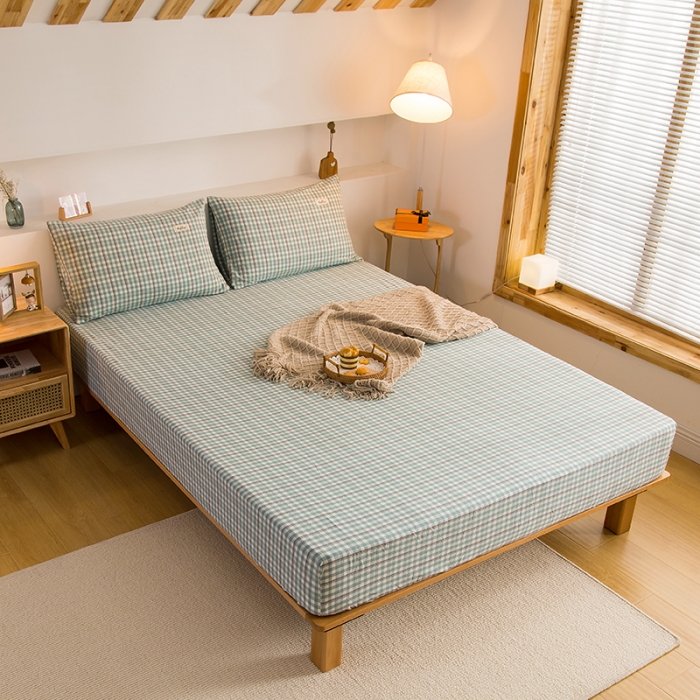 91家纺网 家纺一手货源 找家纺 柠萌2021新款全棉色织水洗棉单床笠 海蓝小格