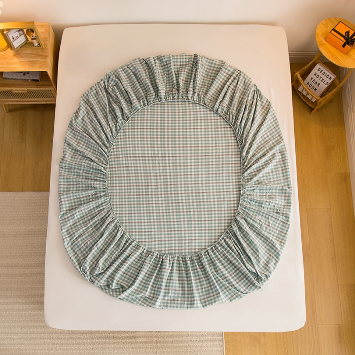 91家纺网 家纺一手货源 找家纺 柠萌2021新款全棉色织水洗棉单床笠 海蓝小格