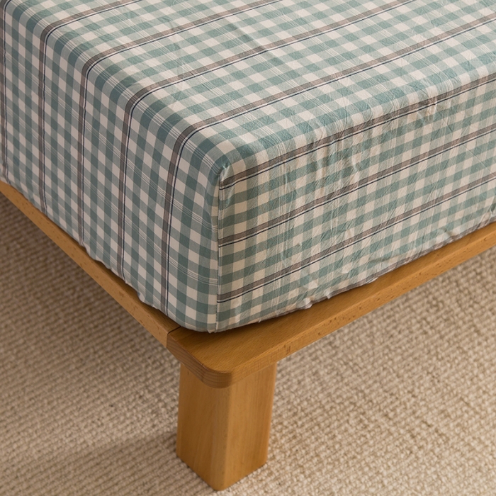 91家纺网 家纺一手货源 找家纺 柠萌2021新款全棉色织水洗棉单床笠 海蓝小格