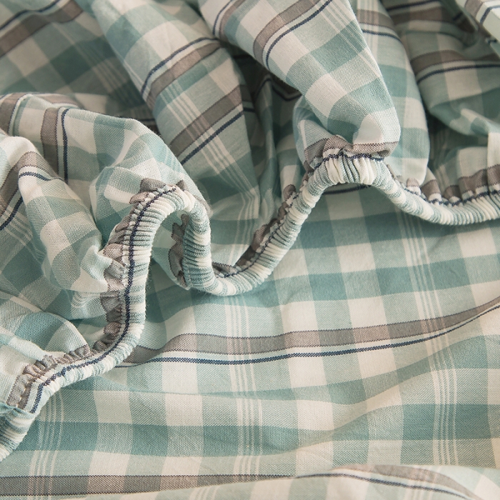 91家纺网 家纺一手货源 找家纺 柠萌2021新款全棉色织水洗棉单床笠 海蓝小格