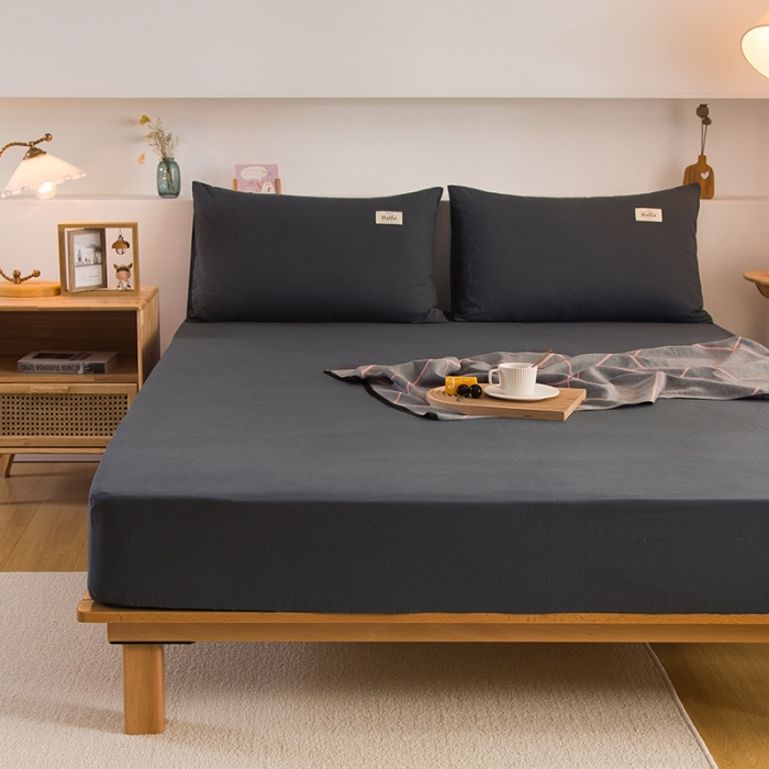 91家纺网 家纺一手货源 找家纺 柠萌2021新款全棉色织水洗棉单床笠 黑灰