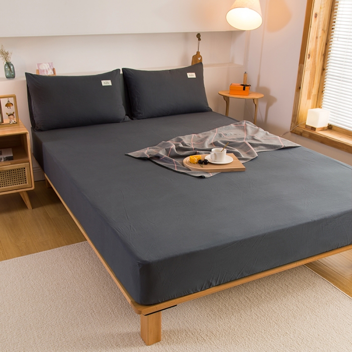 91家纺网 家纺一手货源 找家纺 柠萌2021新款全棉色织水洗棉单床笠 黑灰