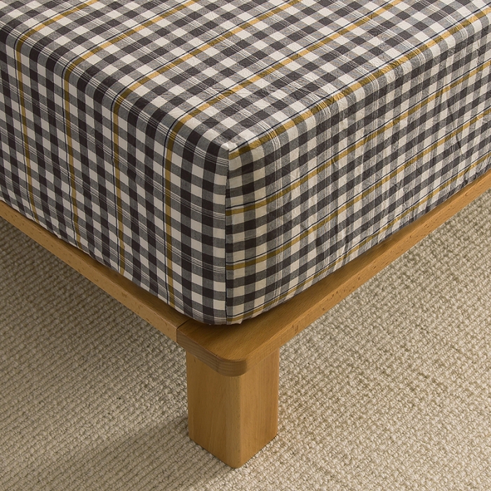 91家纺网 家纺一手货源 找家纺 柠萌2021新款全棉色织水洗棉单床笠 灰黄小格