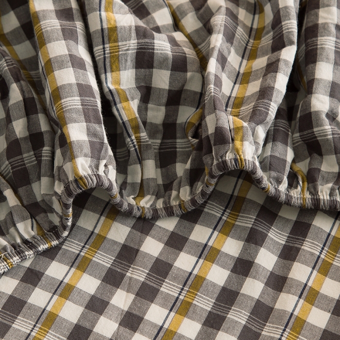 91家纺网 家纺一手货源 找家纺 柠萌2021新款全棉色织水洗棉单床笠 灰黄小格