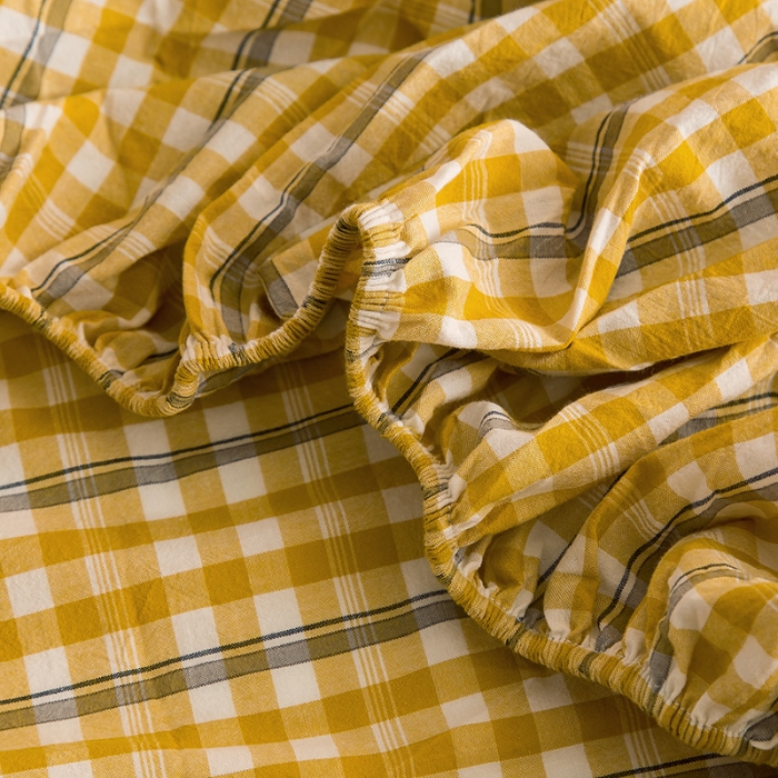 91家纺网 家纺一手货源 找家纺 柠萌2021新款全棉色织水洗棉单床笠 姜黄小格