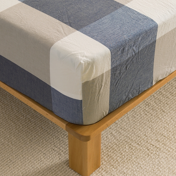 91家纺网 家纺一手货源 找家纺 柠萌2021新款全棉色织水洗棉单床笠 蓝大格