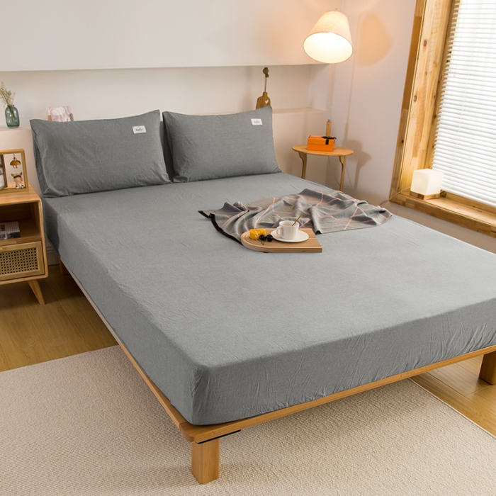 91家纺网 家纺一手货源 找家纺 柠萌2021新款全棉色织水洗棉单床笠 冷灰