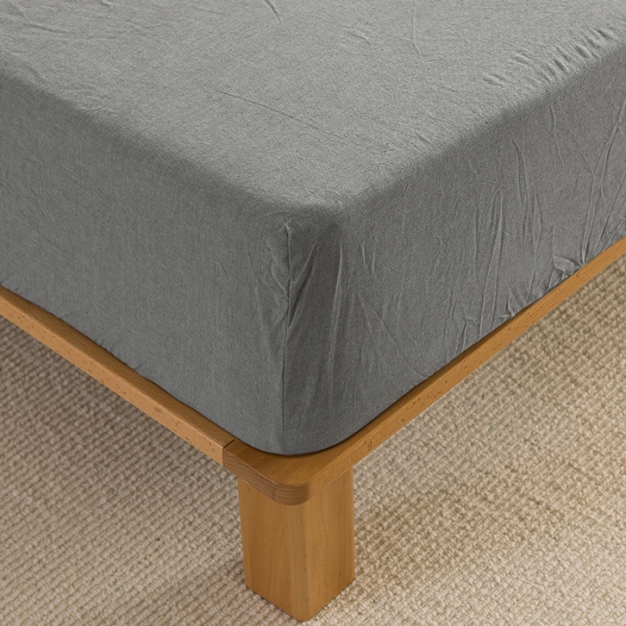 91家纺网 家纺一手货源 找家纺 柠萌2021新款全棉色织水洗棉单床笠 冷灰