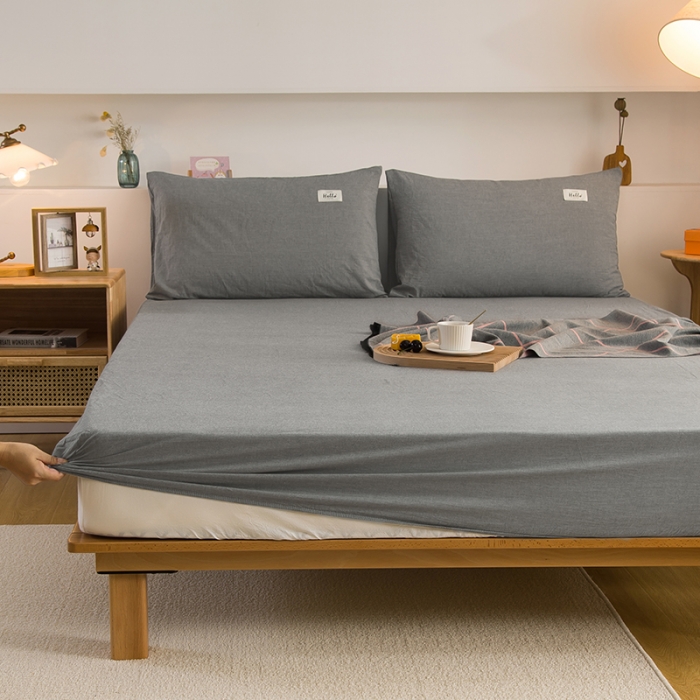 91家纺网 家纺一手货源 找家纺 柠萌2021新款全棉色织水洗棉单床笠 冷灰