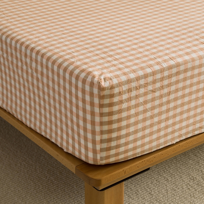 91家纺网 家纺一手货源 找家纺 柠萌2021新款全棉色织水洗棉单床笠 蜜粉小格