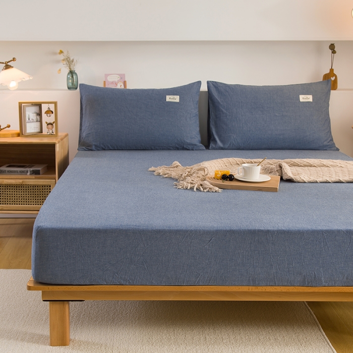 91家纺网 家纺一手货源 找家纺 柠萌2021新款全棉色织水洗棉单床笠 牛仔蓝