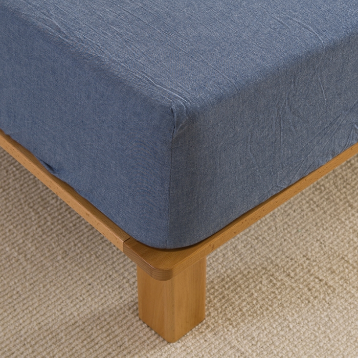 91家纺网 家纺一手货源 找家纺 柠萌2021新款全棉色织水洗棉单床笠 牛仔蓝