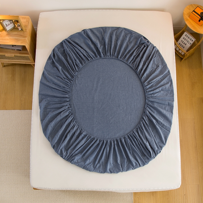 91家纺网 家纺一手货源 找家纺 柠萌2021新款全棉色织水洗棉单床笠 牛仔蓝