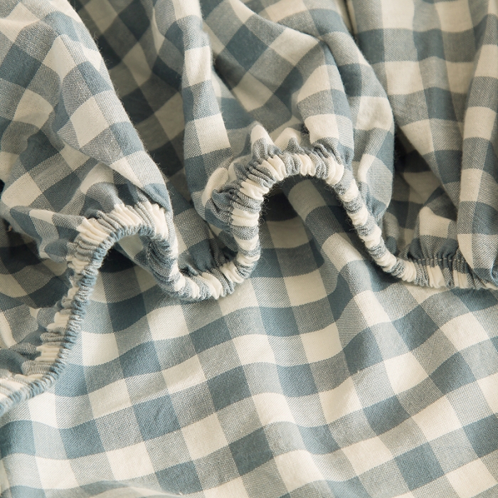 91家纺网 家纺一手货源 找家纺 柠萌2021新款全棉色织水洗棉单床笠 浅蓝小格