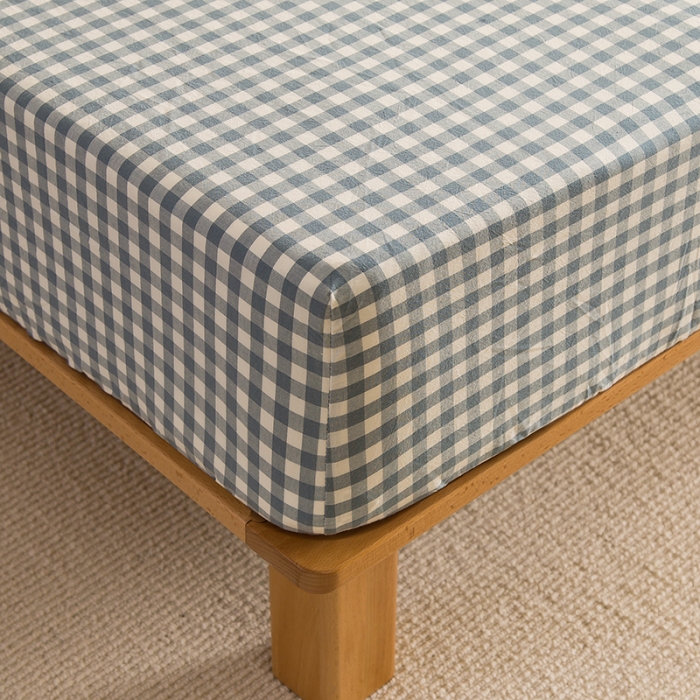 91家纺网 家纺一手货源 找家纺 柠萌2021新款全棉色织水洗棉单床笠 浅蓝小格