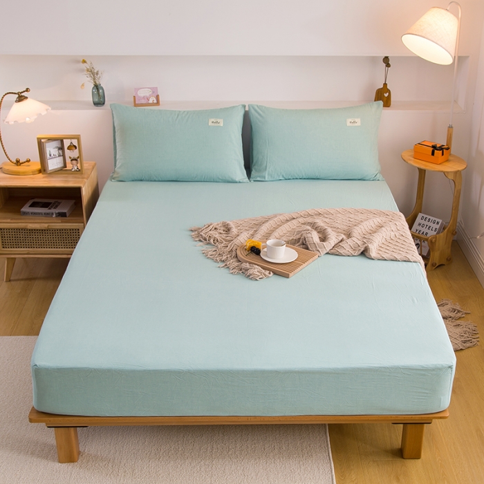 91家纺网 家纺一手货源 找家纺 柠萌2021新款全棉色织水洗棉单床笠 浅绿