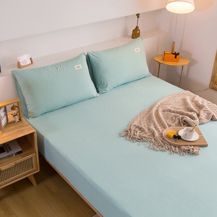 91家纺网 家纺一手货源 找家纺 柠萌2021新款全棉色织水洗棉单床笠 浅绿