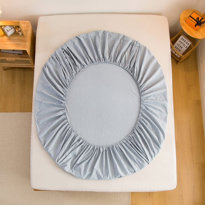 91家纺网 家纺一手货源 找家纺 柠萌2021新款全棉色织水洗棉单床笠 浅水蓝