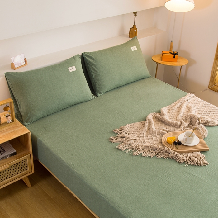 91家纺网 家纺一手货源 找家纺 柠萌2021新款全棉色织水洗棉单床笠 一抹绿