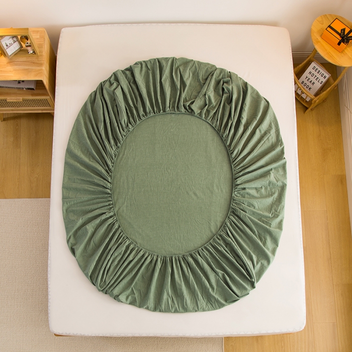 91家纺网 家纺一手货源 找家纺 柠萌2021新款全棉色织水洗棉单床笠 一抹绿