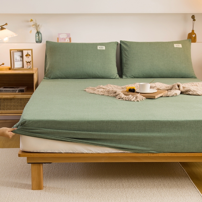 91家纺网 家纺一手货源 找家纺 柠萌2021新款全棉色织水洗棉单床笠 一抹绿