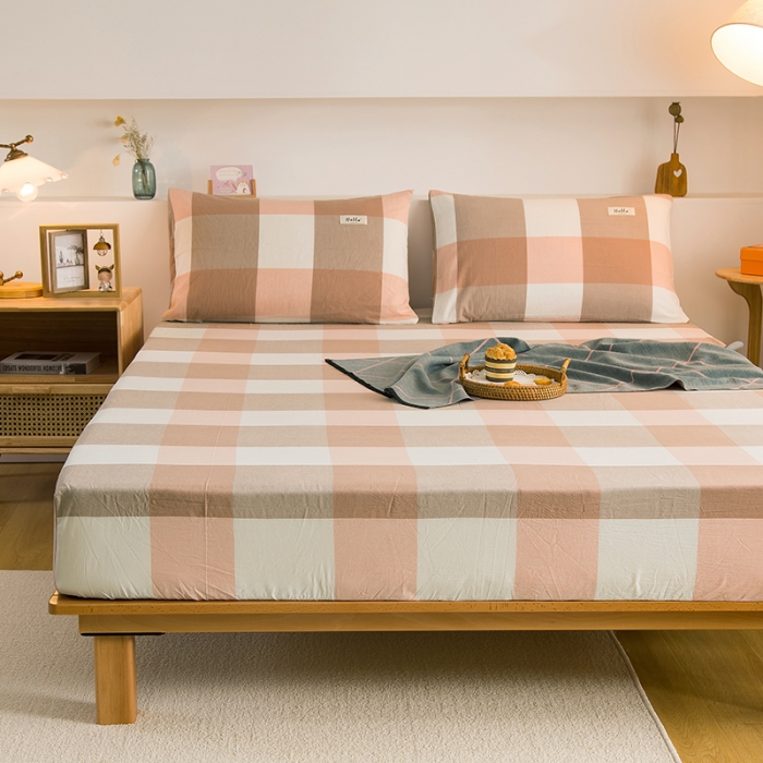 91家纺网 家纺一手货源 找家纺 柠萌2021新款全棉色织水洗棉单床笠 玉大格