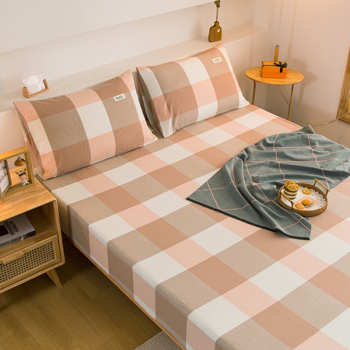 91家纺网 家纺一手货源 找家纺 柠萌2021新款全棉色织水洗棉单床笠 玉大格